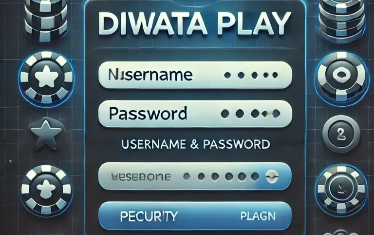 A secure Diwata Play sign-in page featuring fields for username and password, with a padlock icon symbolizing security. The background includes gaming elements like digital casino chips and game icons, emphasizing both protection and ease of access.