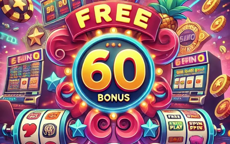 A vibrant promotional banner for Diwata Play featuring the "Free 60" bonus offer. The design includes a large '60' in the center, surrounded by digital coins, slot machines, and casino elements, highlighting free spins and rewards for players.