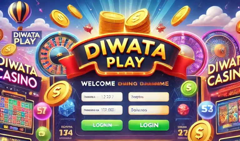 A vibrant online casino homepage for Diwata Play featuring various casino games like slots, blackjack, and roulette. The design includes promotional banners, a secure login area, and digital coins and bonuses, creating an exciting and welcoming atmosphere for players.