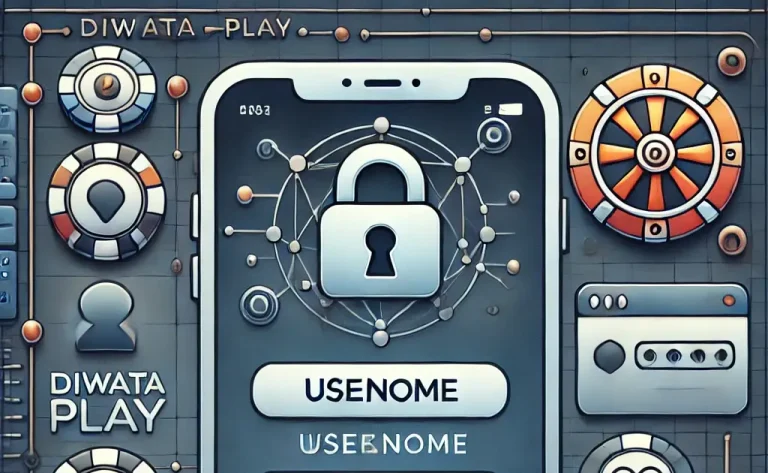 A secure and user-friendly login interface for Diwata Play, featuring fields for username and password. The background includes digital tokens, casino games, and a padlock symbol, highlighting the platform's focus on both security and accessibility.