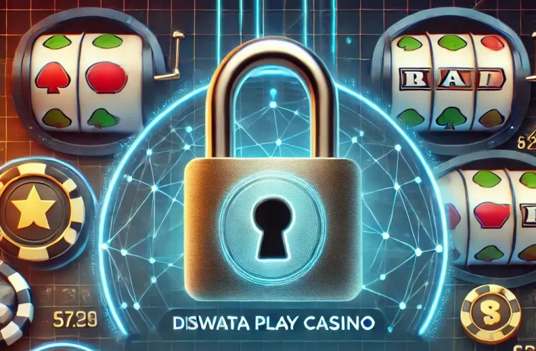 A secure login page for Diwata Play Casino, featuring input fields for username and password. The design includes a padlock icon symbolizing security, with digital coins and slot machines in the background, highlighting fast and secure access to the platform.